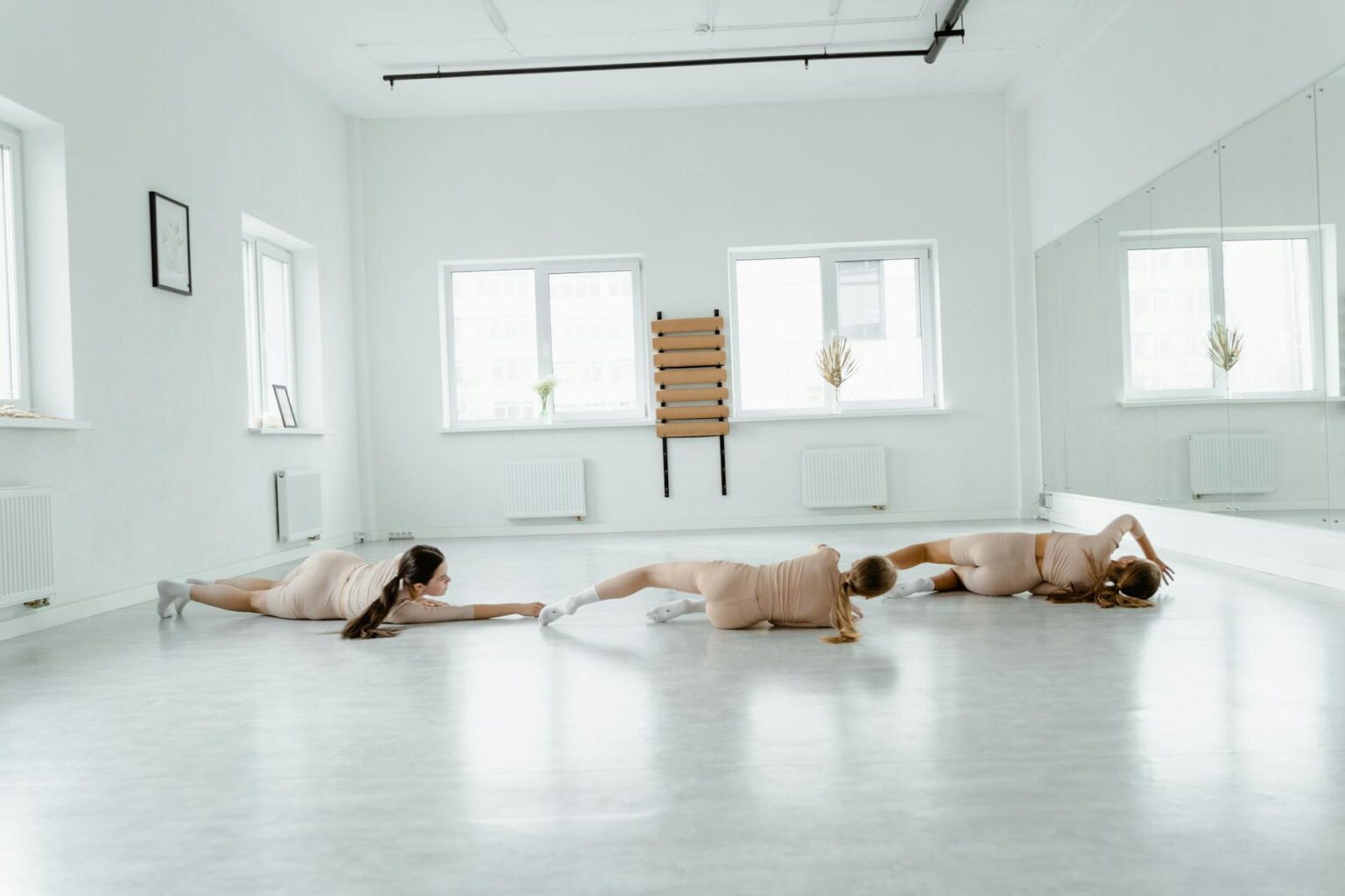 Professional dance studio with mirrors and hardwood floors