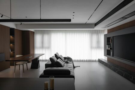 Sleek modern living room interior with minimalist furniture and clean design aesthetic