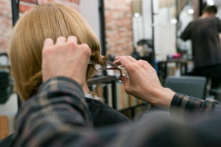 Woman with short blonde bob hairstyle