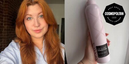 Nexxus Texture Spray Wins 2026 Beauty Award for $18 Woman applying texture spray to fine hair for volume