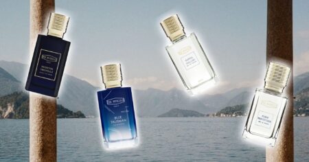 Ex Nihilo Perfumes Draw Celebrity Devotees Who Guard Their Secrets Elegant perfume bottles arranged on marble surface