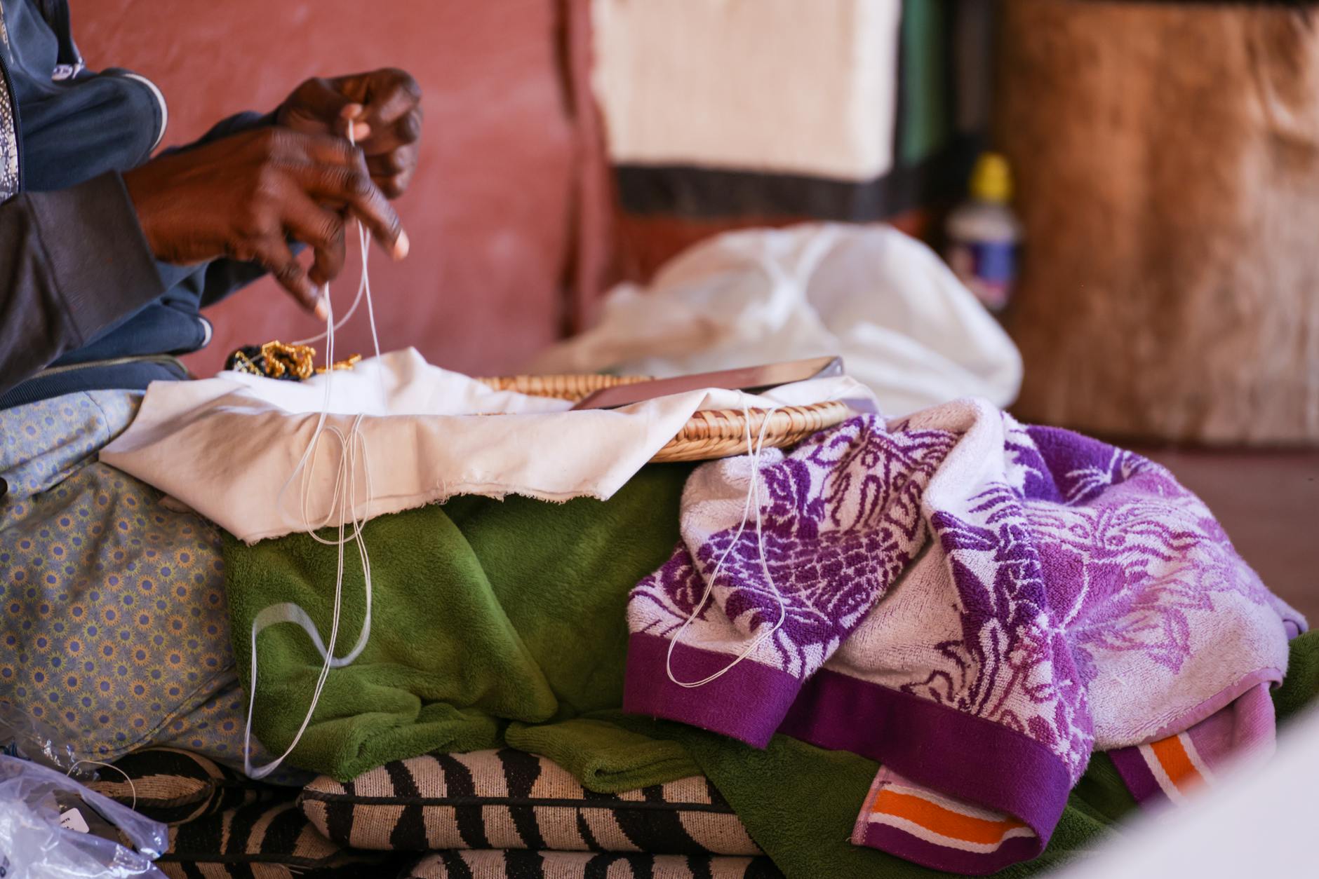 Colorful African woven textiles displayed in rich pattern and detail