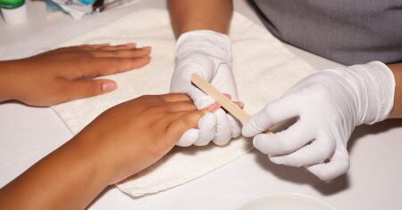 Close-up of bare, buffed natural nails without polish
