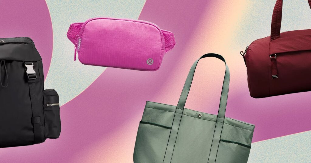 Lululemon Bags Are Everywhere, And the Obsession Makes Sense Woman carrying a sleek athletic backpack outdoors