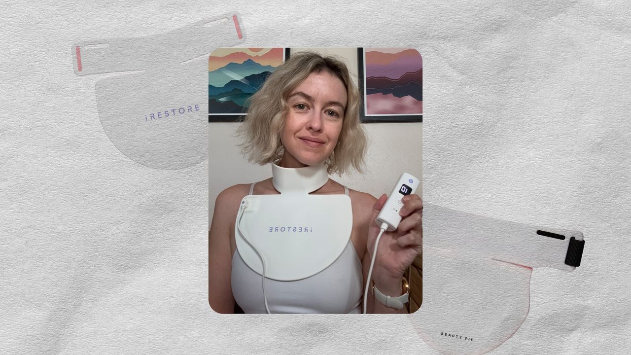 Woman applying skincare to neck and decolletage area